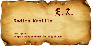 Radics Kamilla névjegykártya